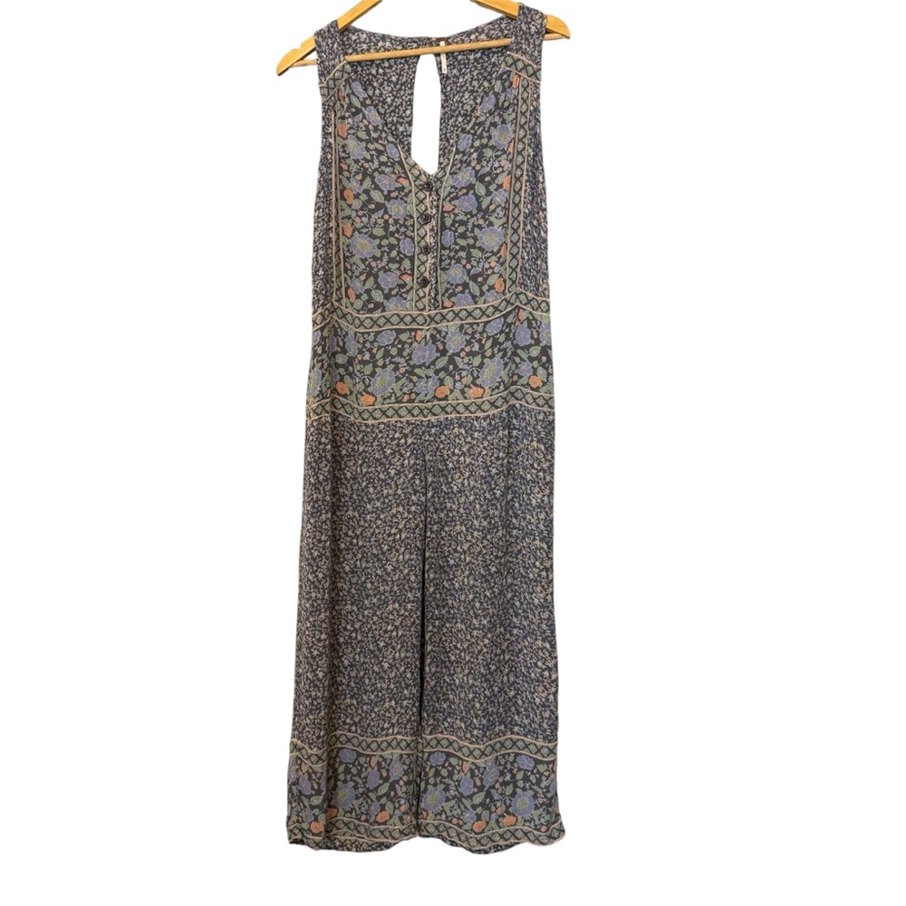 Free People Floral Boho Cropped Wide Leg Jumpsuit Lilac Lavender Gray XS - Picture 3 of 12